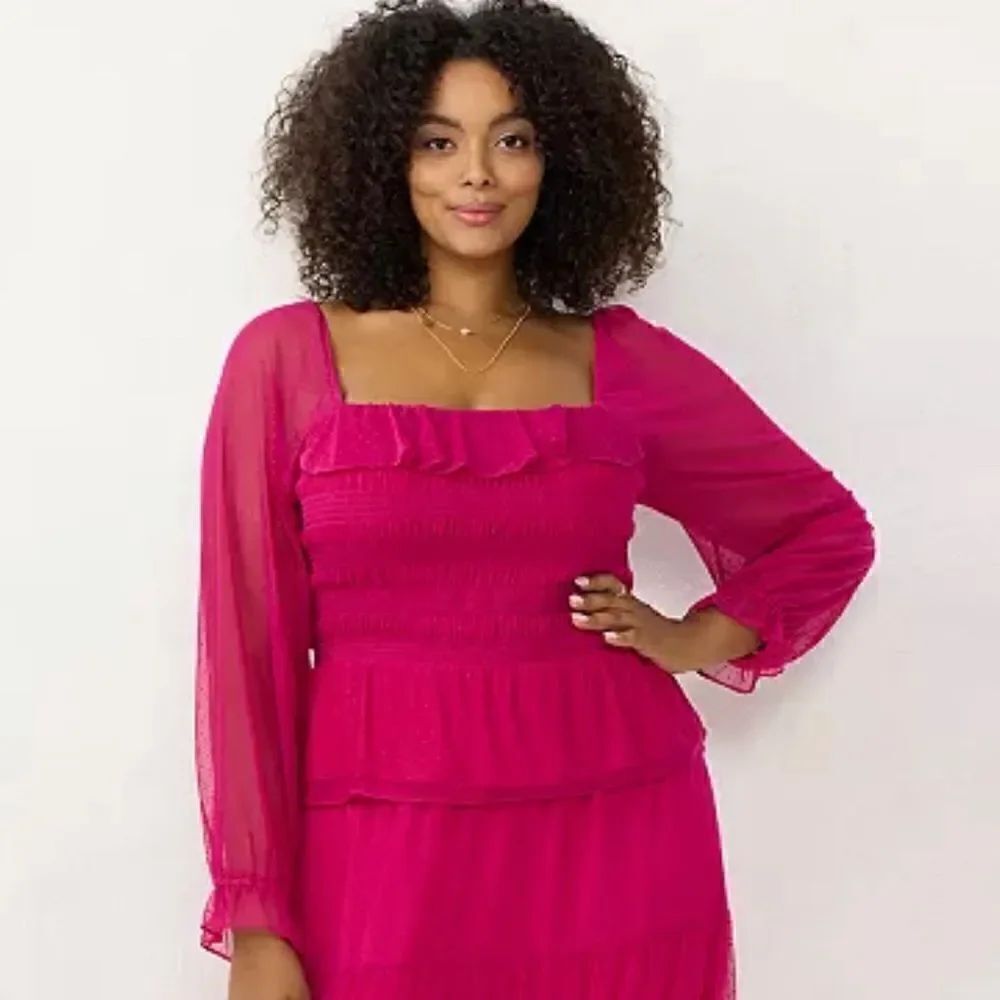 Lauren Conrad jersey pink smocked lace top size 2X